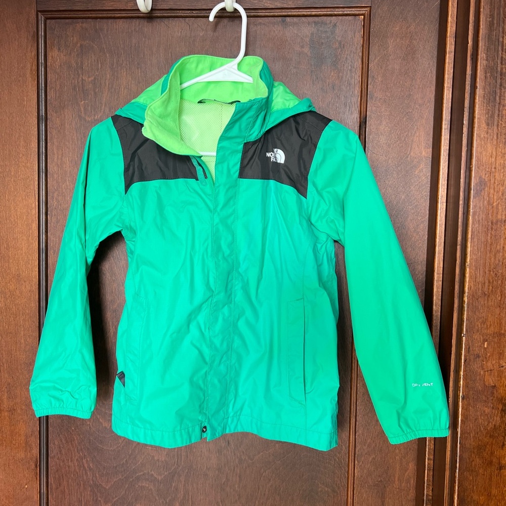 The North Face Green and Black Raincoat Jacket, kids size 7/8